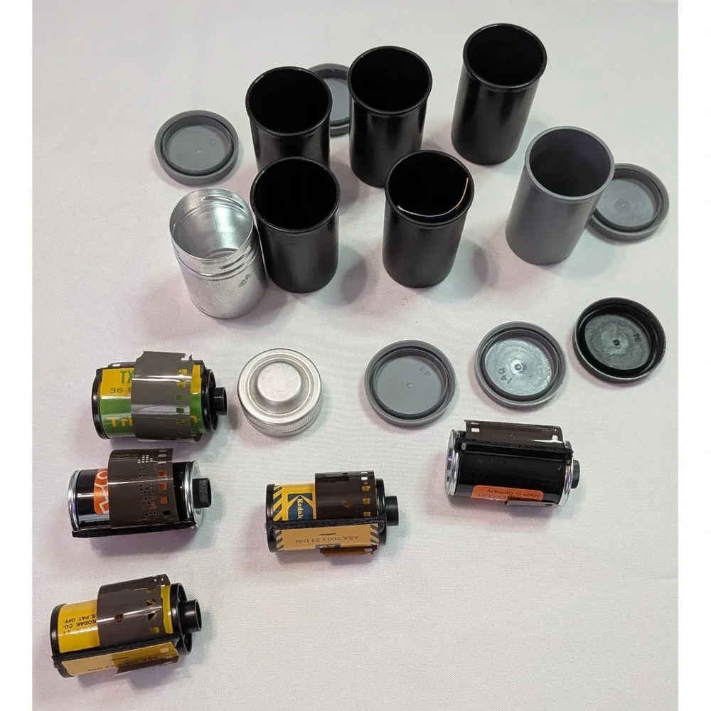Kodak Agfa 35mm Film Canisters and Rolls Lot Vintage Black Silver Mixed Fair